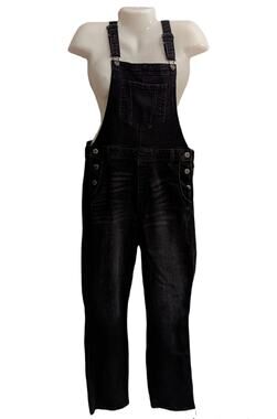 Old Navy Faded Denim Black Straight Leg Jean Overalls Fall Winter Regular 14